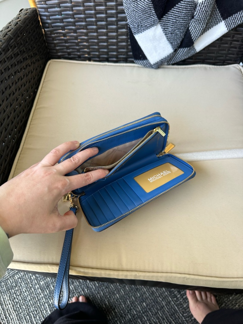 Michael Kors Brown Wallet with Blue Trim and Wristlet - Picture 8 of 11
